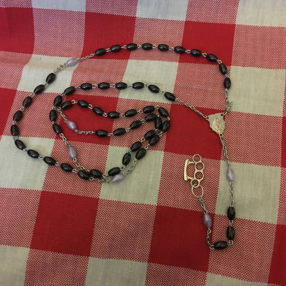 Vintage Rosary Necklace with a brass knuckle
